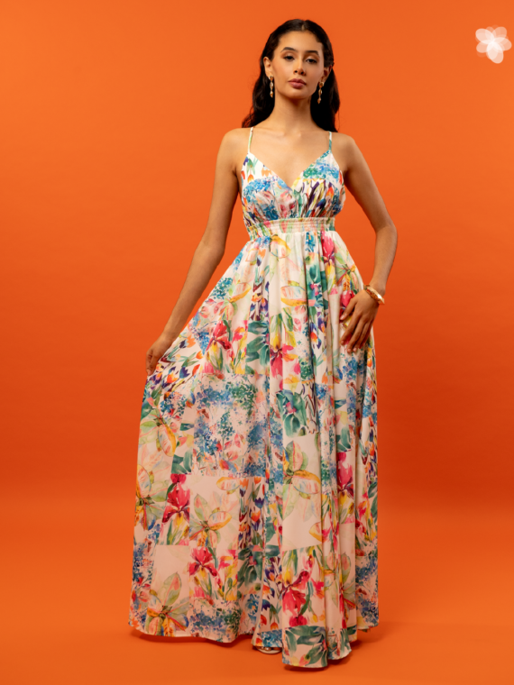 Vestido Estampado - Naranja, S