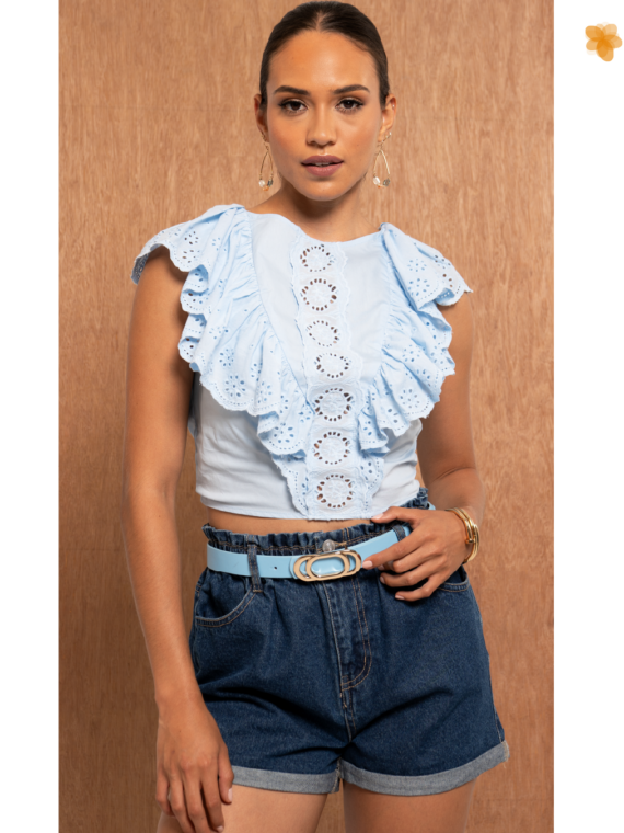 Blusa Bordada - Short Denim