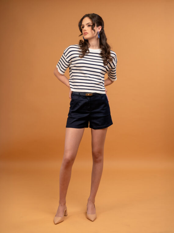 Blusa a Rayas - Short Gabardina - Chincho
