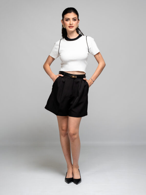 Blusa Tejida - Short Tela Formal - Cinturón