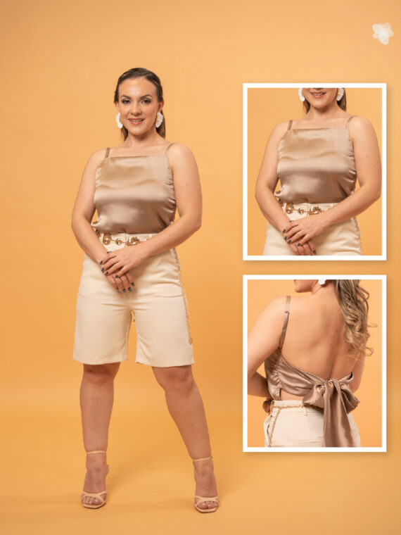 Blusa Satinada - Bermuda - Cinturón