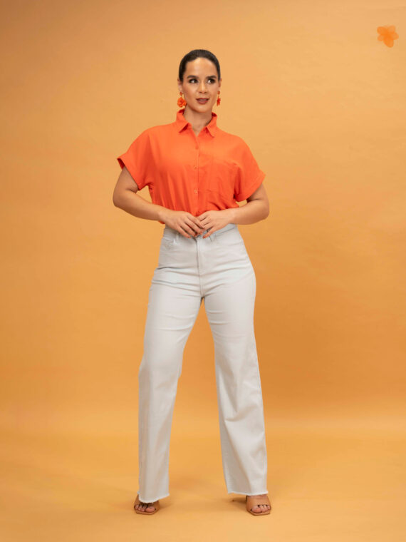 Blusa Corte Cuadrado - Jeans Wide Leg de Tiro Alto